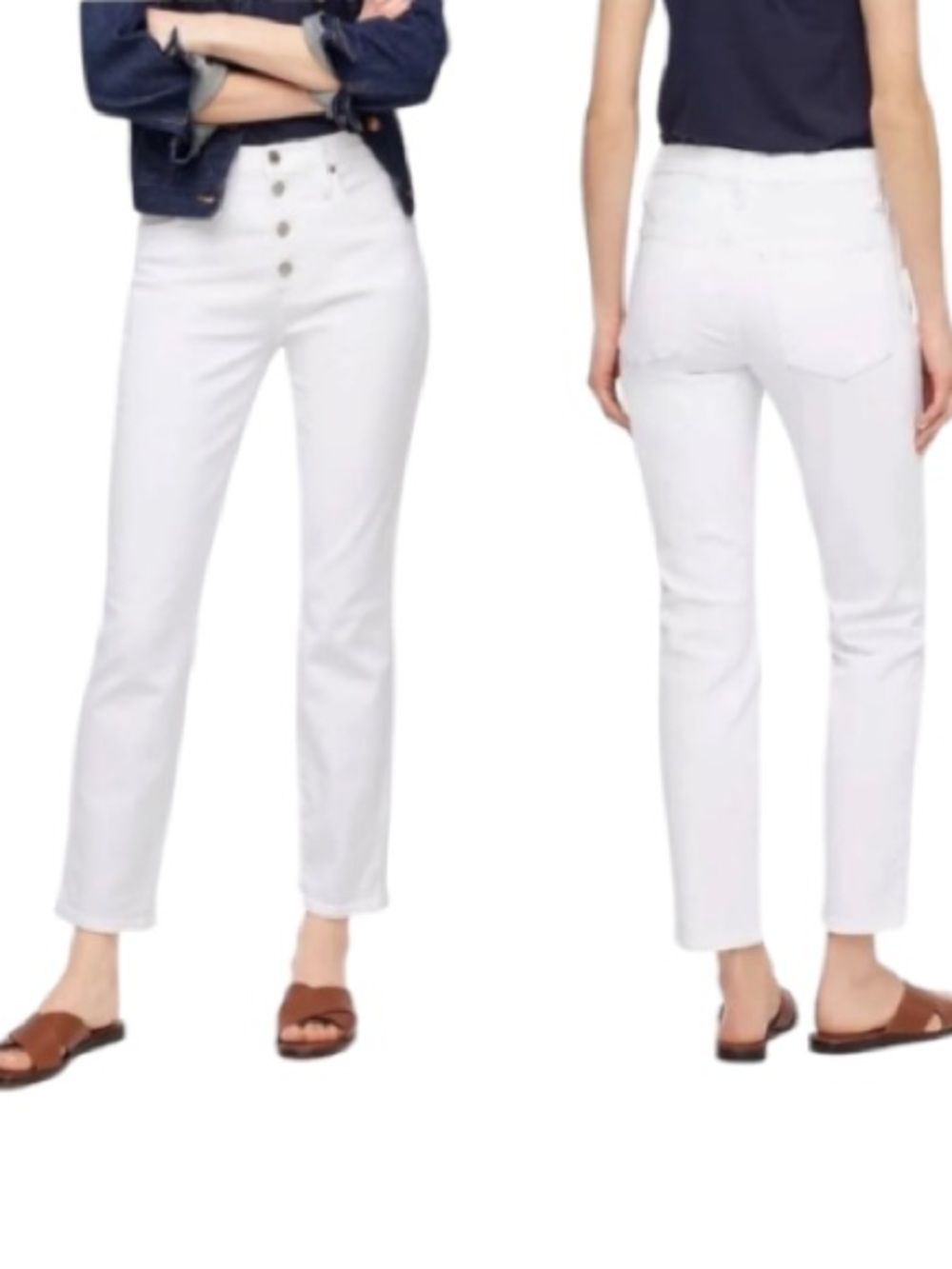 J Crew High Rise Vintage Straight Jeans White Denim Size 30